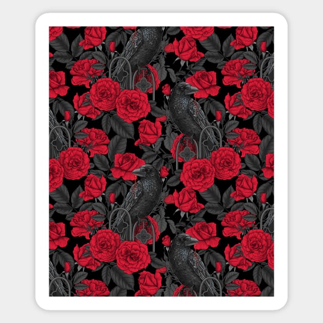 Ravens and red roses Sticker by katerinamk